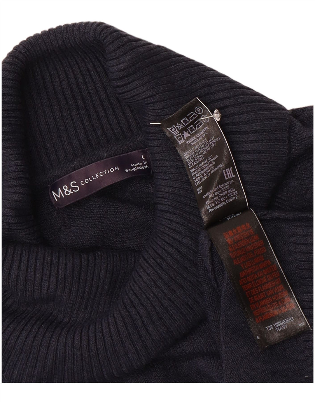 Marks & Spencer Womens Roll Neck Jumper Sweater UK 16 Large Navy Blue