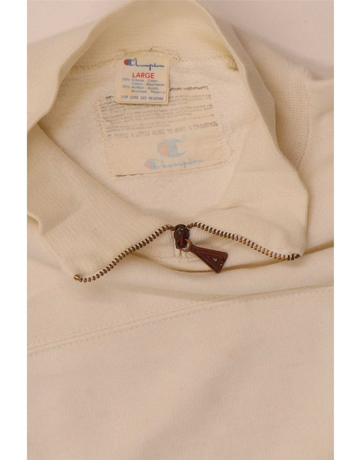 Champion Mens Zip Neck Sweatshirt Jumper Large Off White Cotton