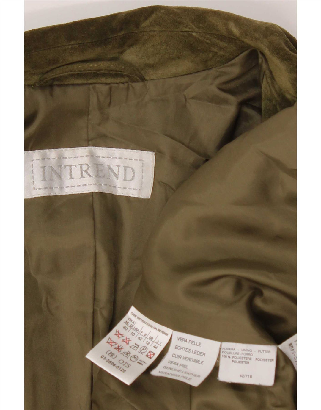 Intrend Dame 3-knaps Ruskind Blazer Jacket UK 12 Medium Khaki Læder