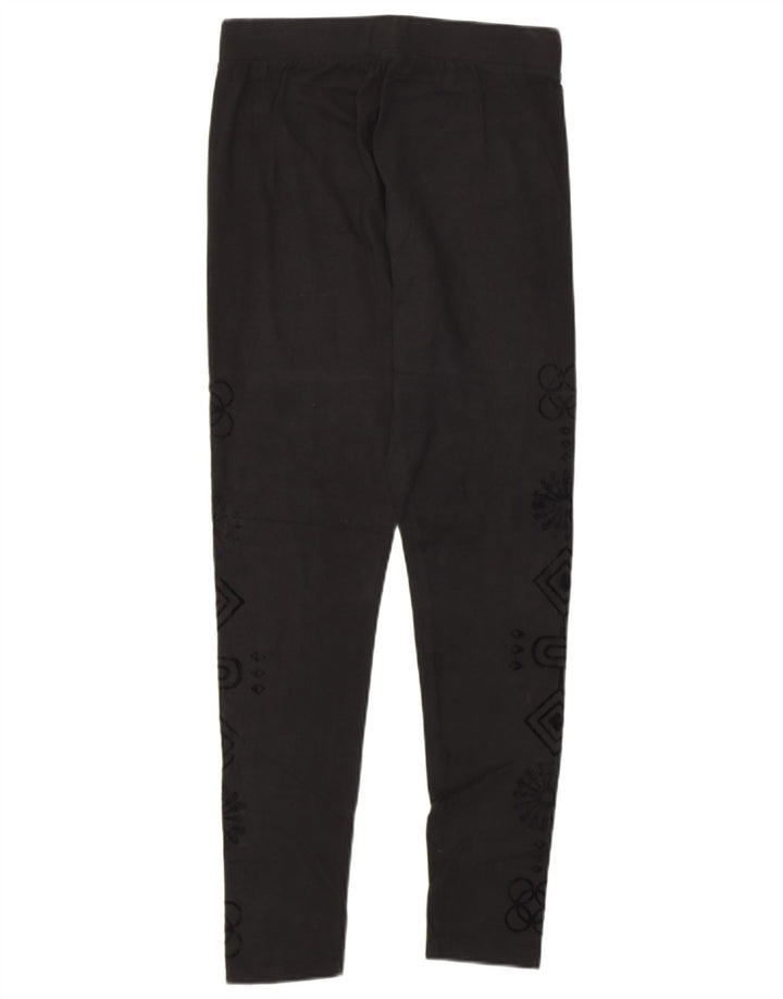 DESIGUAL Womens Graphic Leggings UK 12 Medium  Black Floral
