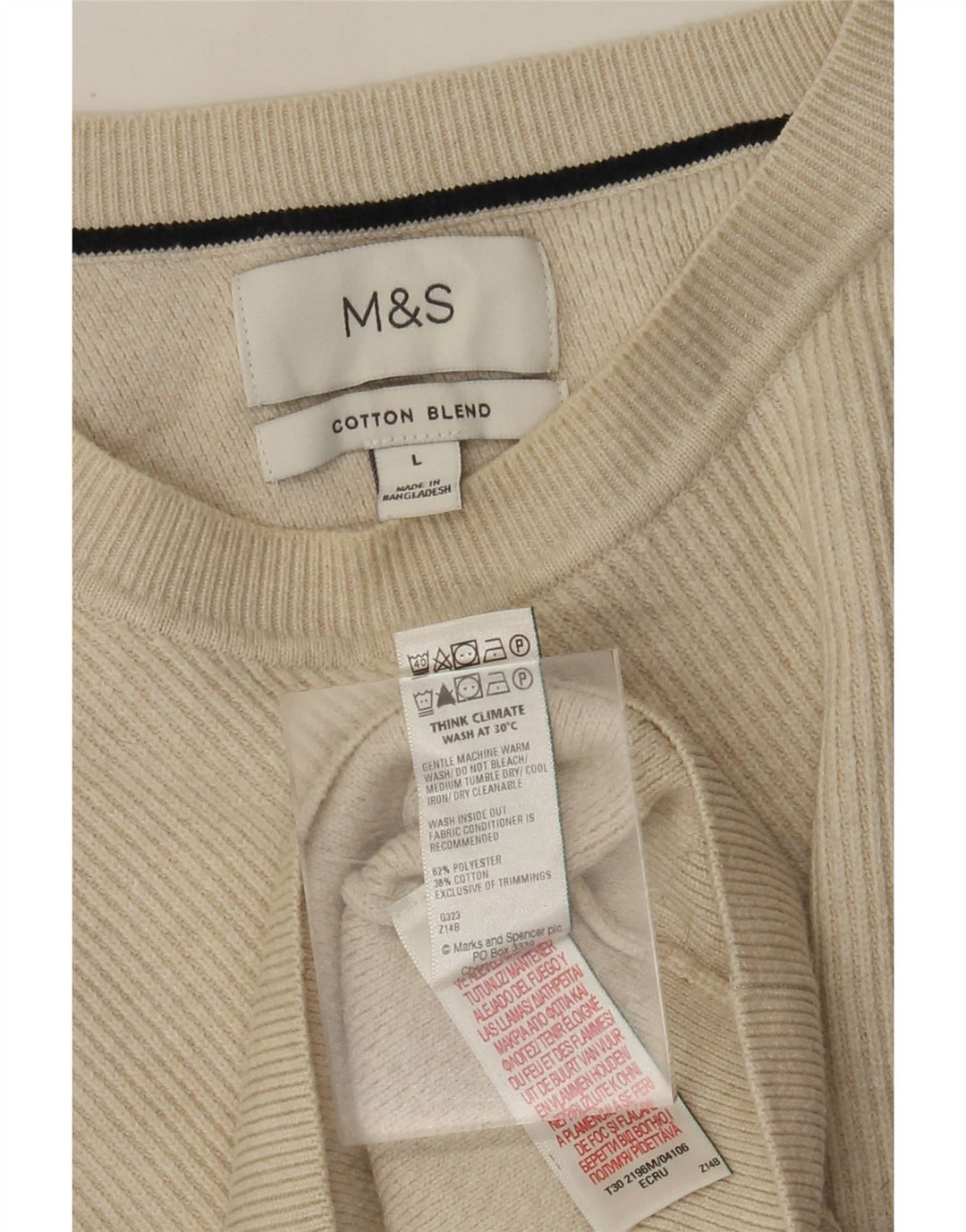 Marks & Spencer Mens Crew Neck Jumper Sweater Large Beige Polyester
