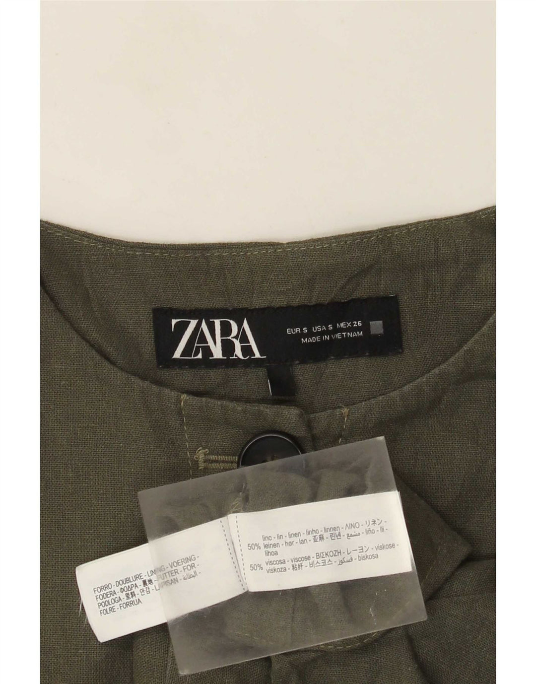 Zara Dame Oversized Bolero Jacket UK 10 Small Khaki Linen