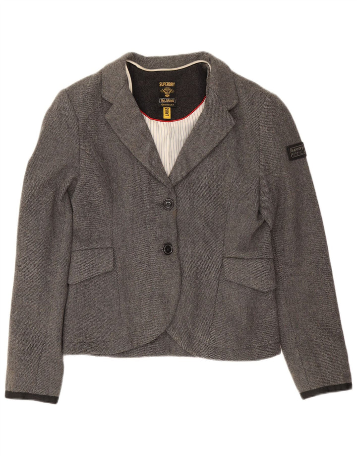 Superdry Damen-Blazer mit 2 Knöpfen, UK 14, große graue Wolle