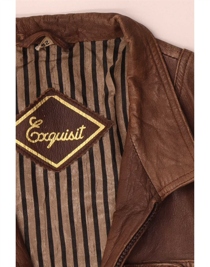 Exquisit Mens Leather Utility Gilet IT 52 XL Brown