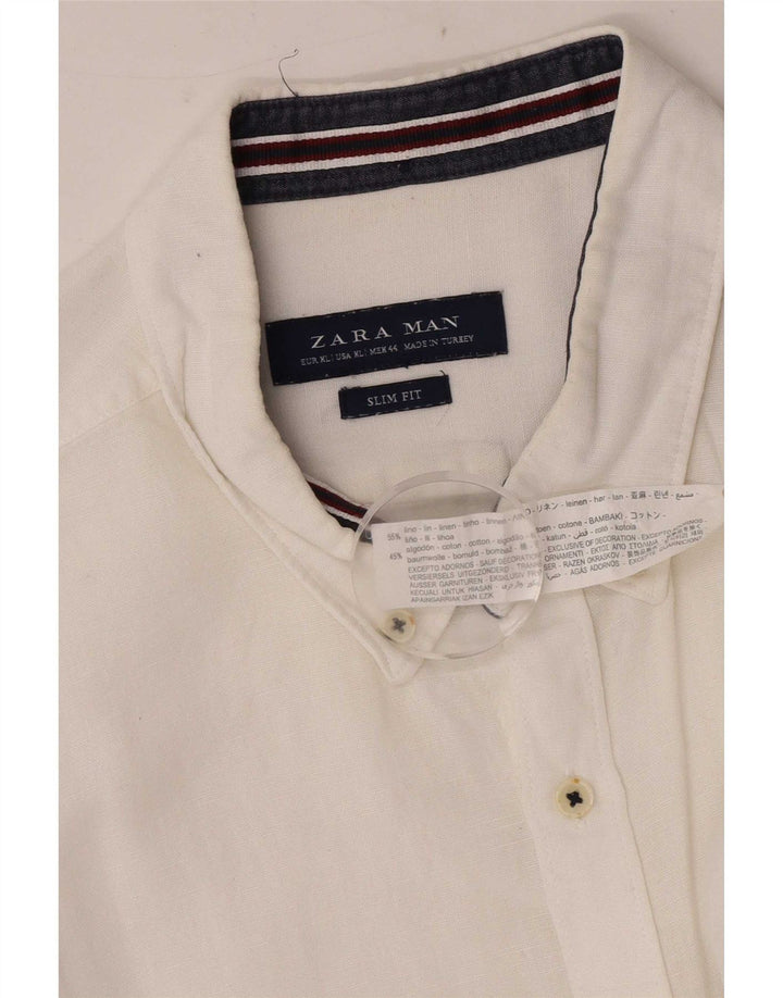 Koszula męska Zara Slim Fit XL, biała, lniana