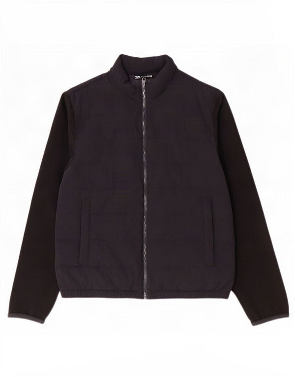 Zara Mens Chaqueta Acolchada UK 40 Grande Azul Marino Colorblock Poliéster