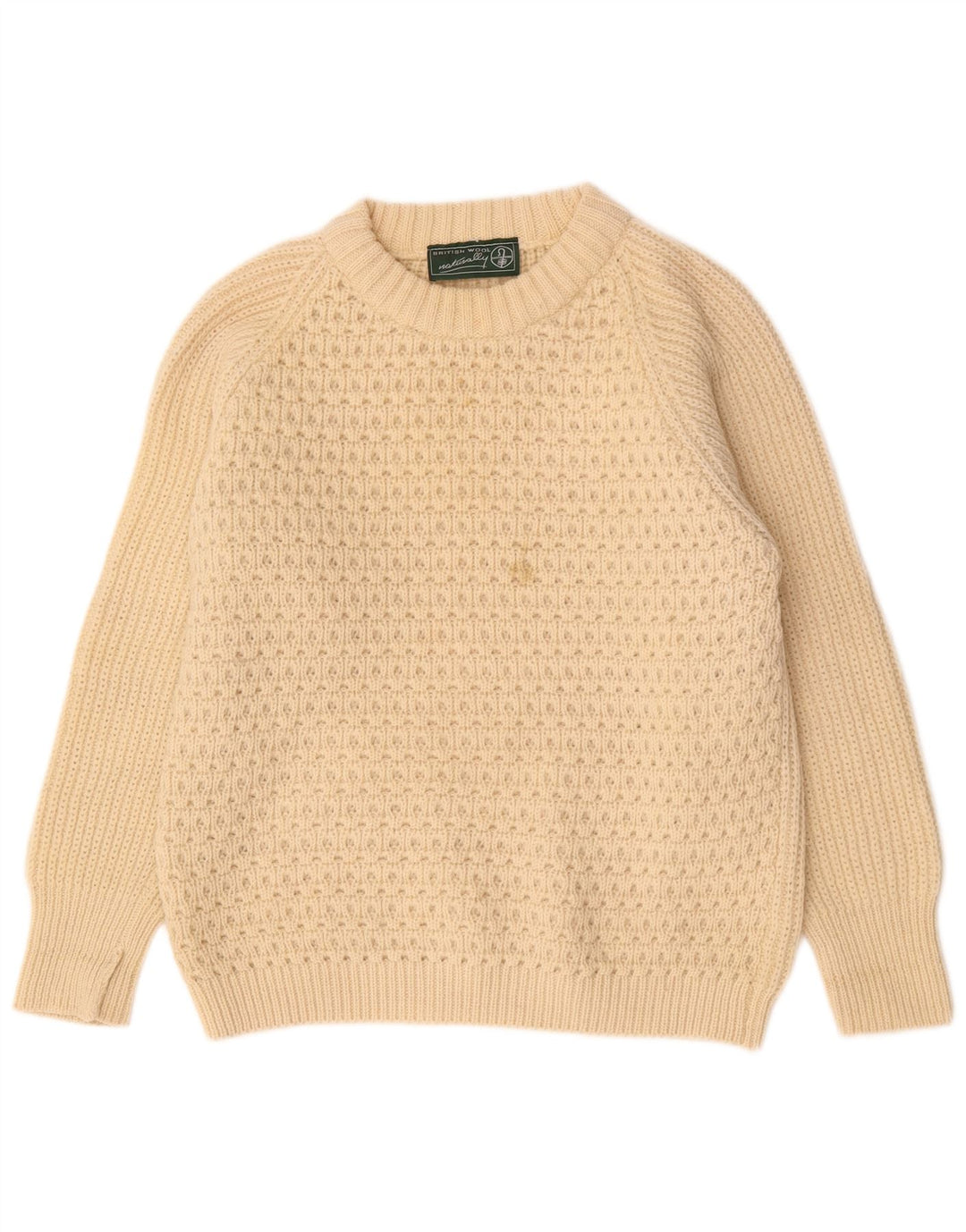 Vintage Mens Boat Neck Jumper Sweater Large Beige Wool