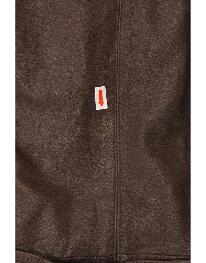 ALBA MODA Womens Military Leather Coat UK 20 2XL Brown Leather