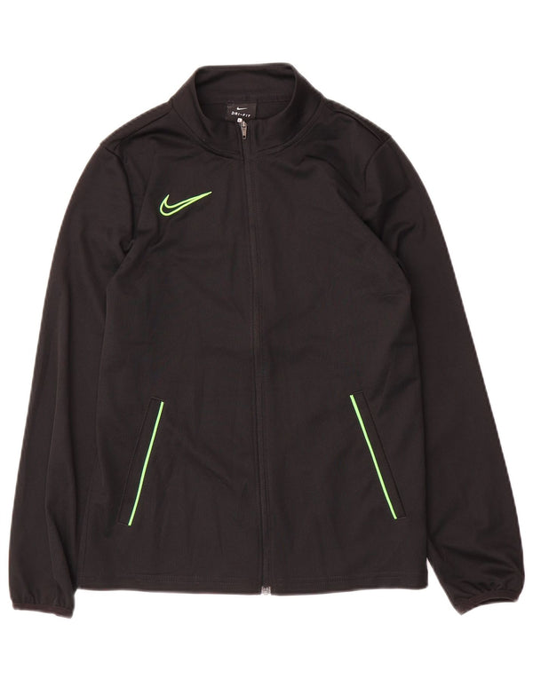 Nike Boys Dri Fit Tracksuit Top Jacket 12-13 Years Large Black Polyester