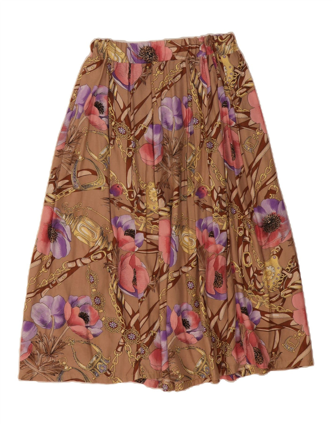 VINTAGE Womens Flared Skirt W26 Small Brown Floral Vintage Vintage and Second-Hand Vintage from Messina Hembry 