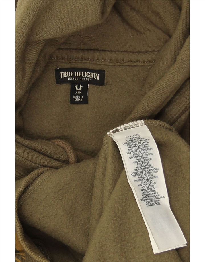 TRUE RELIGION Masculino gráfico moletom com capuz pequeno algodão cáqui