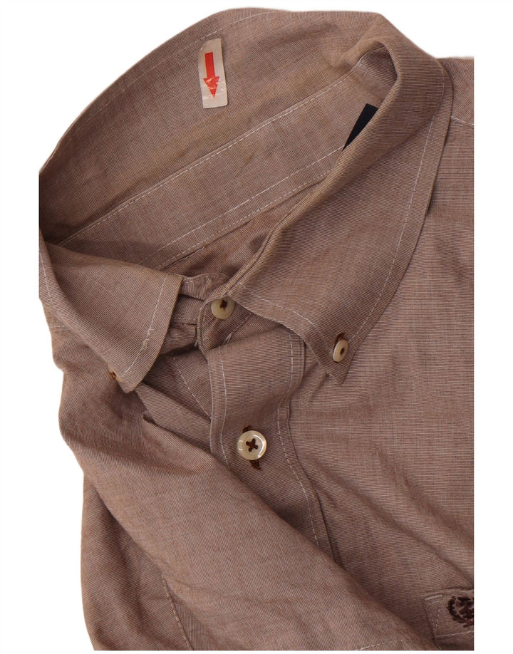 Izod Mens Shirt Medium Brown Cotton