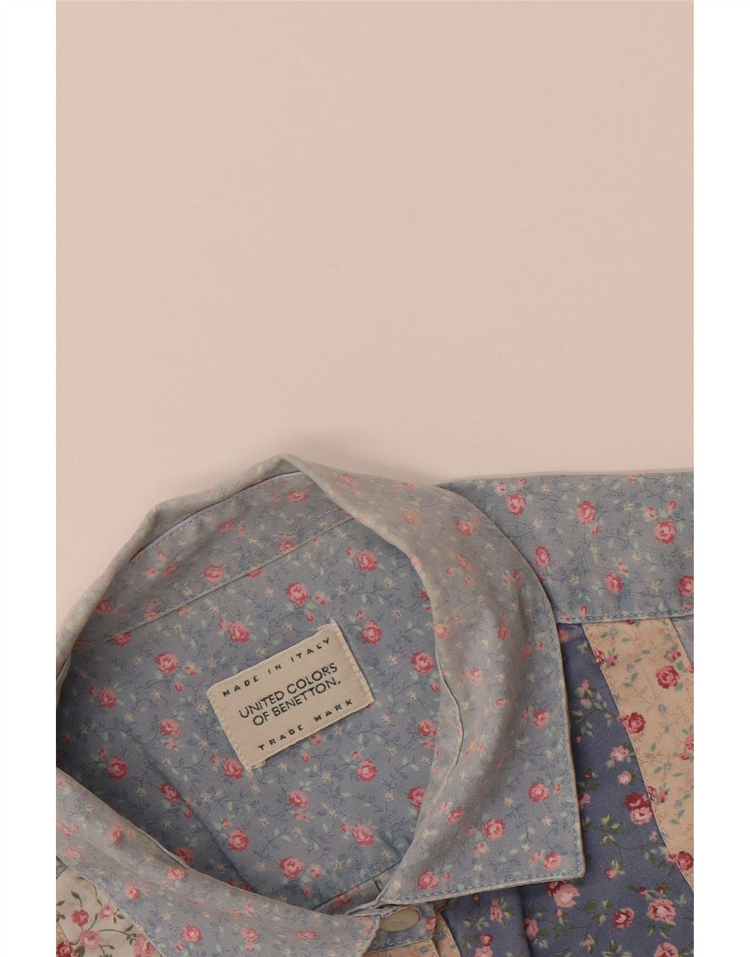 BENETTON Womens Shirt UK 16 Large Blue Floral Vintage Benetton and Second-Hand Benetton from Messina Hembry 