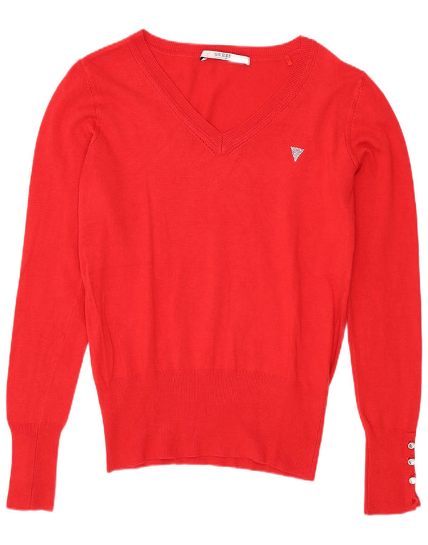 Maglione da donna con scollo a V Guess UK 4 XS rosso viscosa