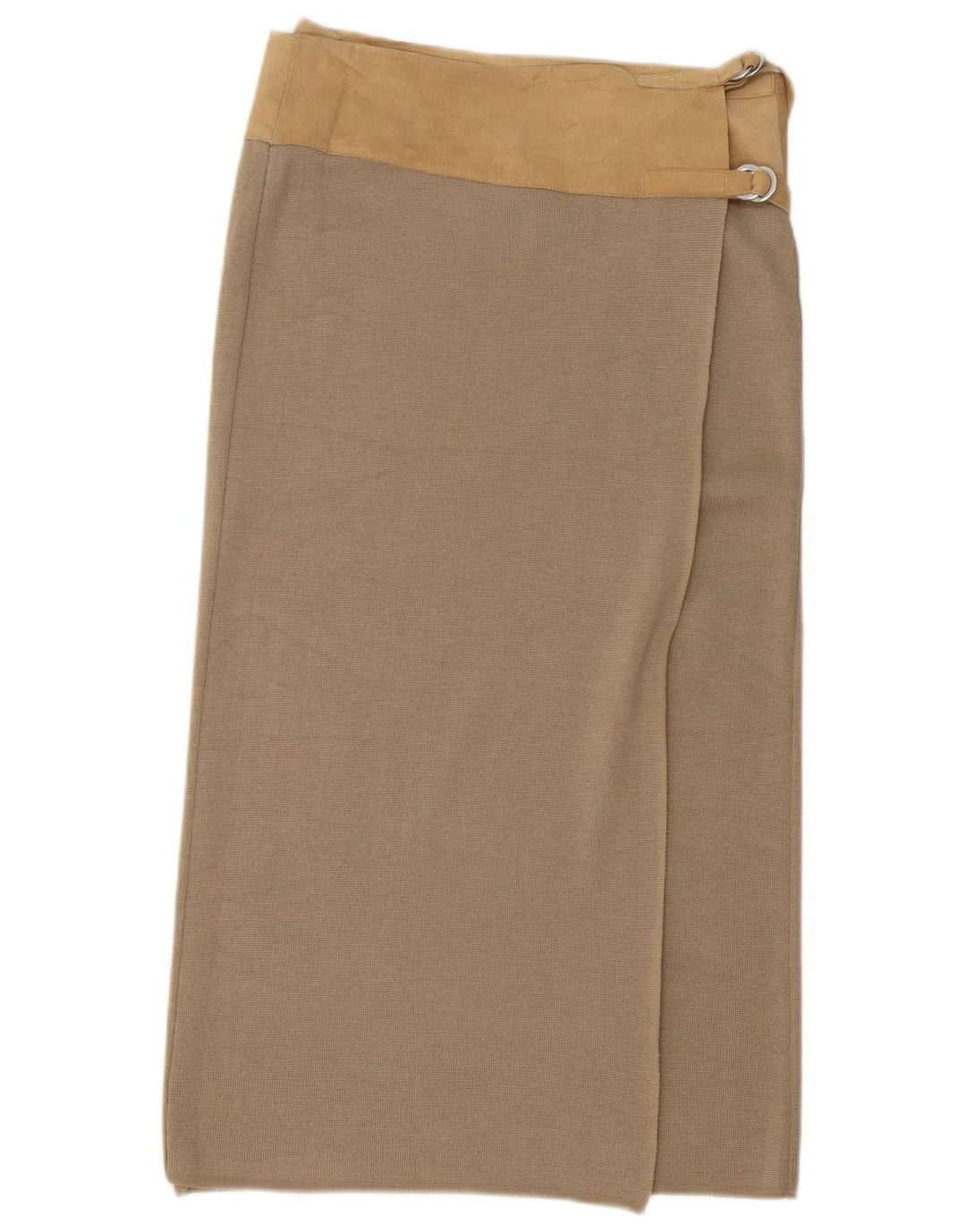 Benetton Womens Midi Wrap Skirt Large W32 Beige Colourblock Wool