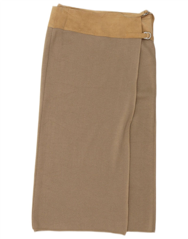 Benetton Womens Midi Wrap Skirt Large W32 Beige Colourblock Wool