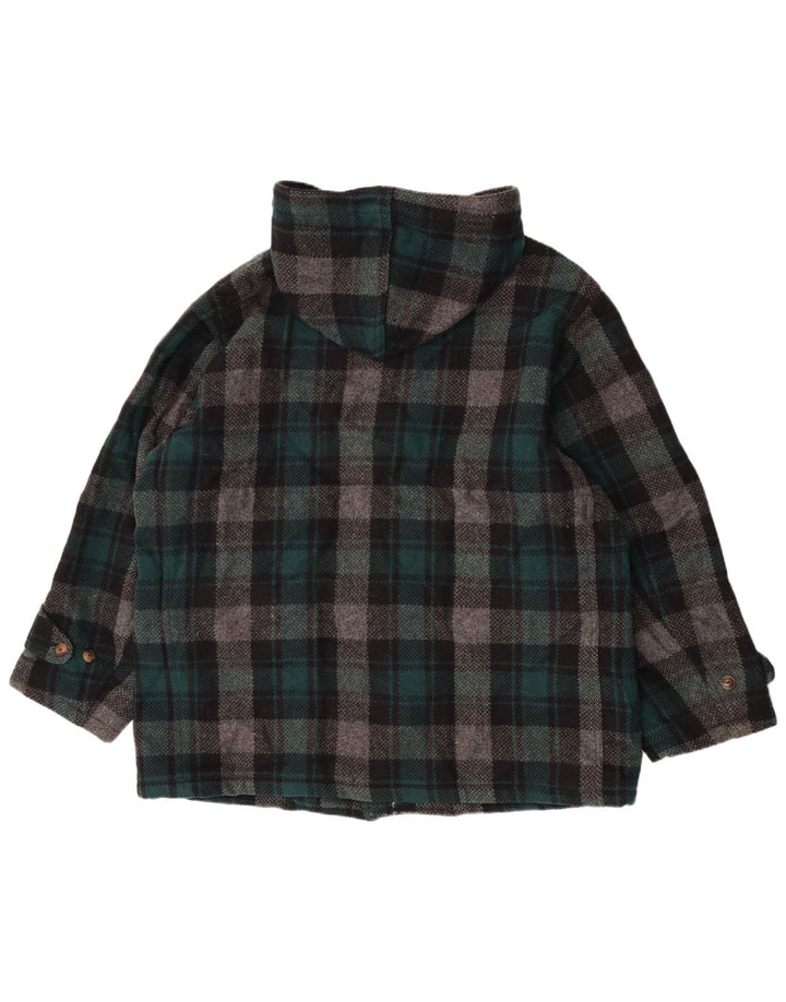 Enrico Coveri Womens Hooded Duffle Coat IT 44 Medium Green Check Wool