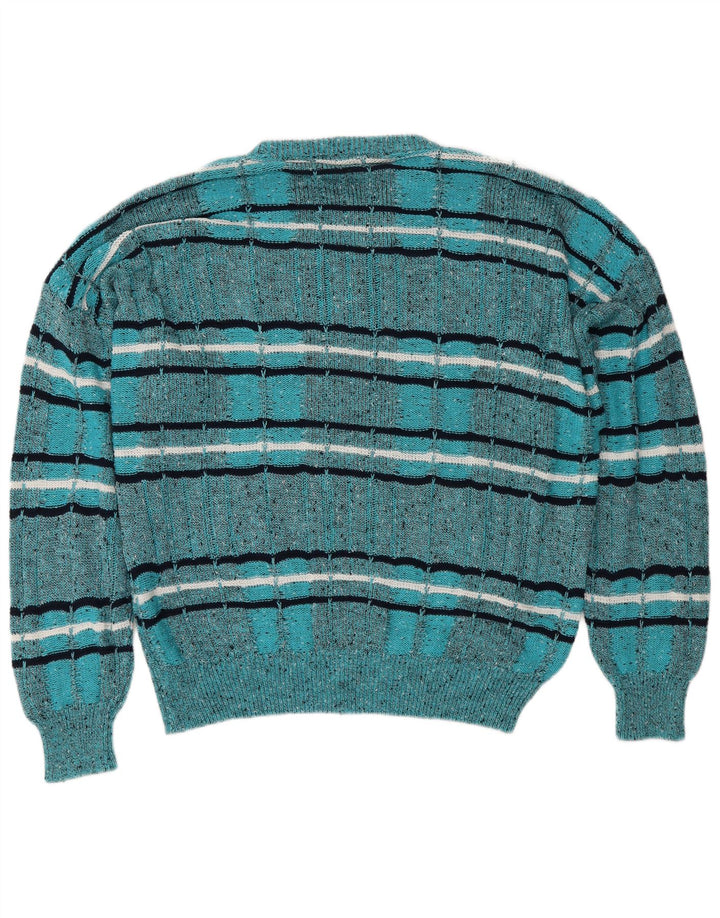 Les Jacquelines Mens Crew Neck Jumper Sweater IT 52 Large Blue Striped