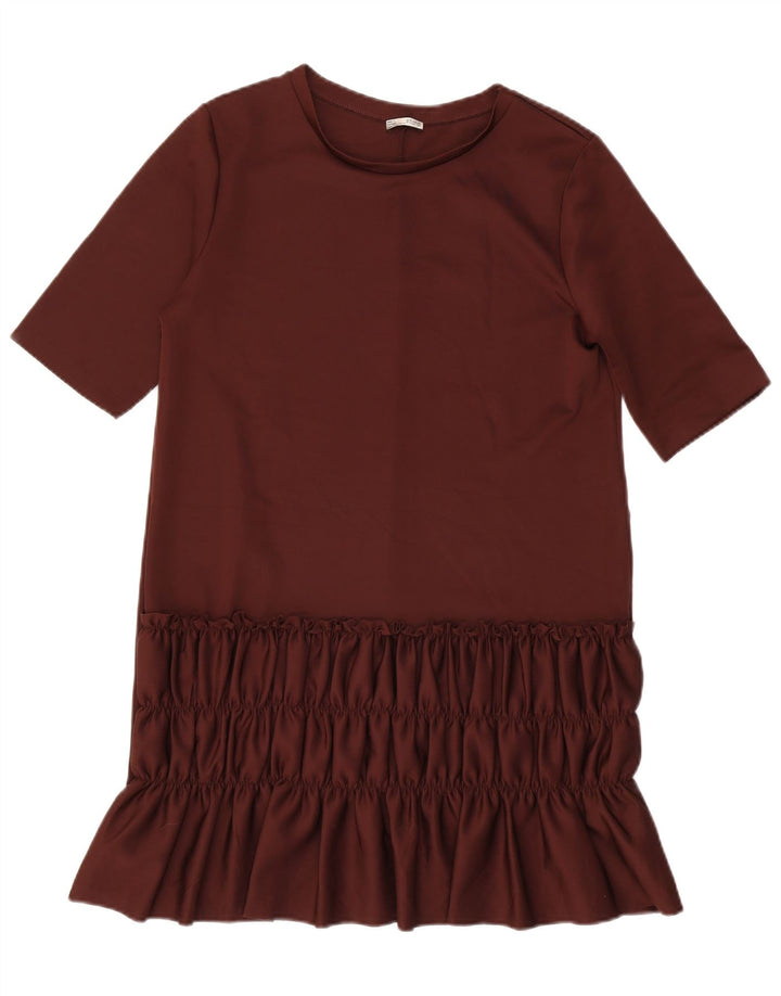 Zara Damen Etuikleid mit Rüschen vorne, UK 14, Größe L, braun, Polyester