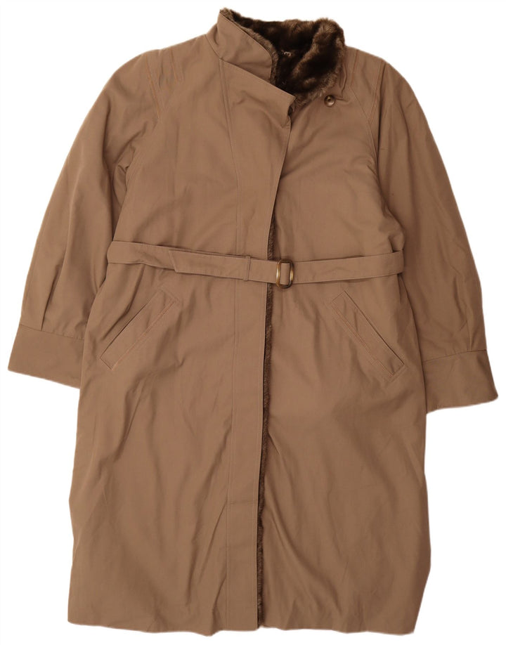 Diolen Womens Sherpa Overcoat UK 16 Large Brown Polyester