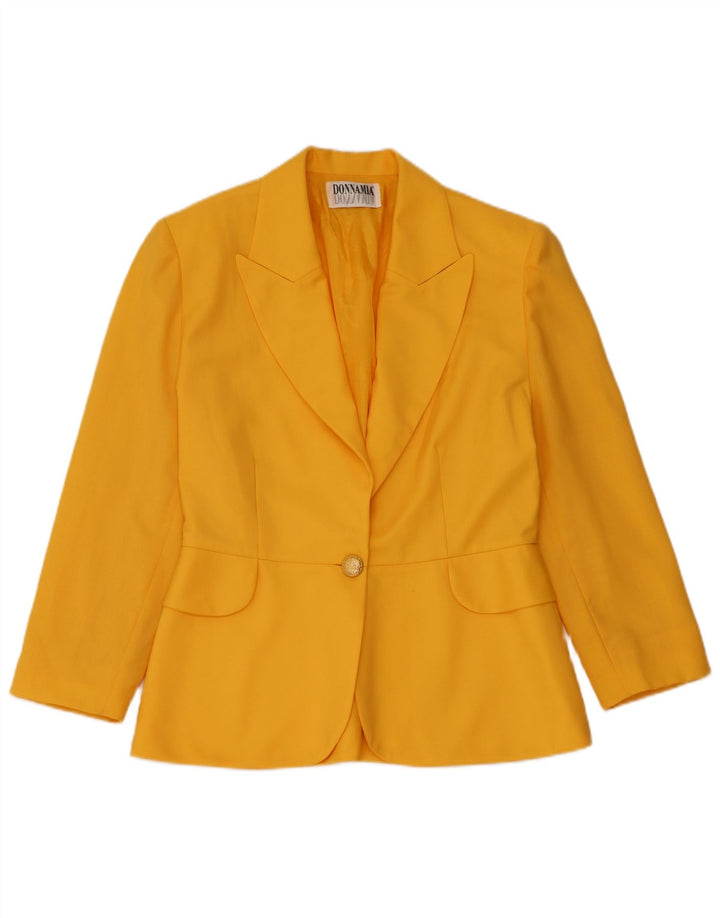 vintage Femme 1 Bouton Blazer Veste IT46 Grande Laine Jaune