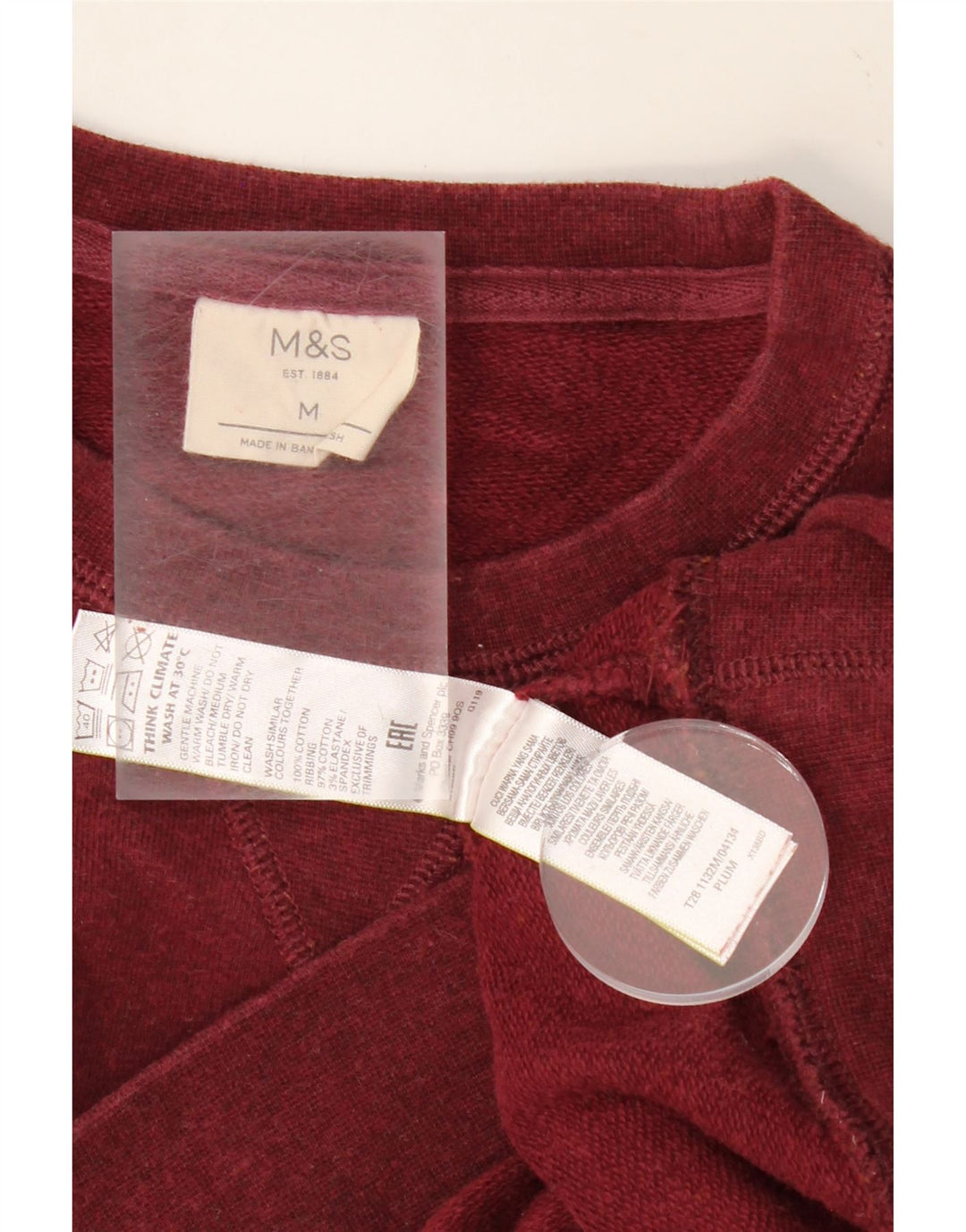 MARKS & SPENCER Mens Sweatshirt Jumper Medium Burgundy Cotton Vintage Marks & Spencer and Second-Hand Marks & Spencer from Messina Hembry 