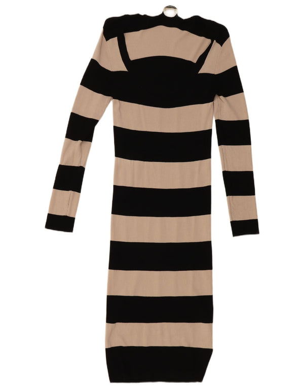 Oasis Womens Long Sleeve Bodycon Dress UK 10 Small Black Striped Viscose