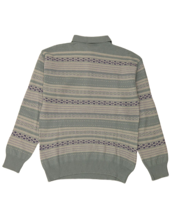Rodes Herre Polo Neck Jumper Sweater Large Green Fair Isle Virgin Wool