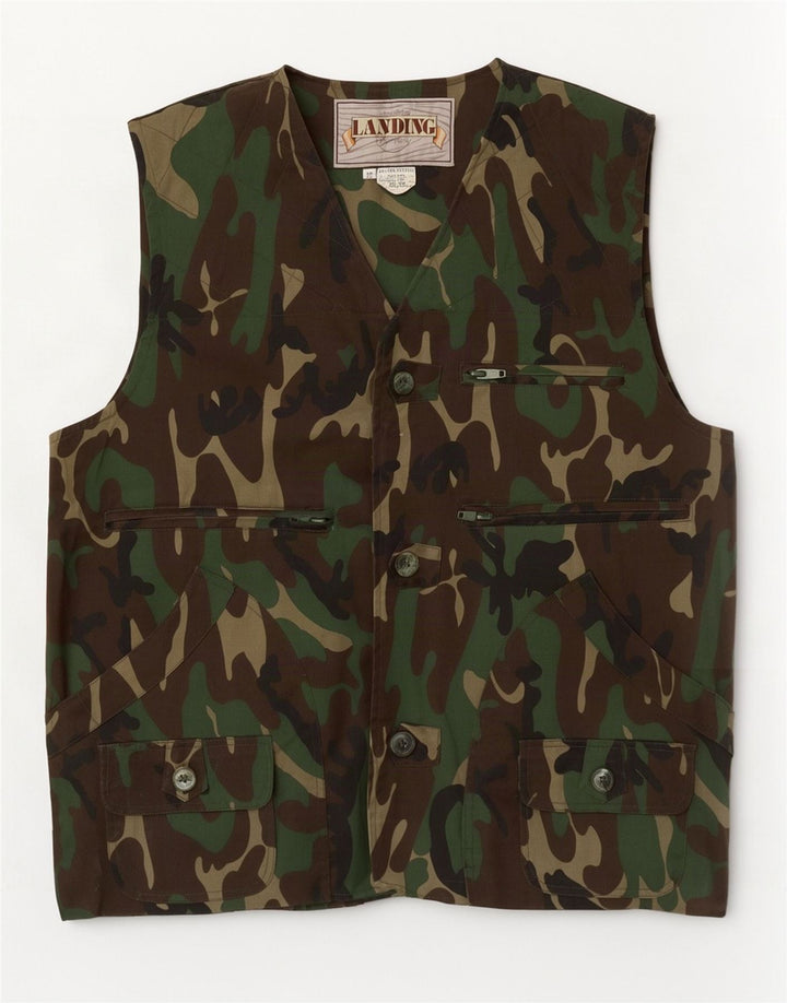vintage Mens Utility Gilet IT 50 Grand Camouflage Vert Polyester