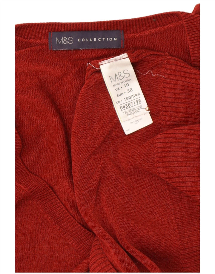 MARKS & SPENCER Dame V-hals sweater UK 10 Lille rød polyakryl