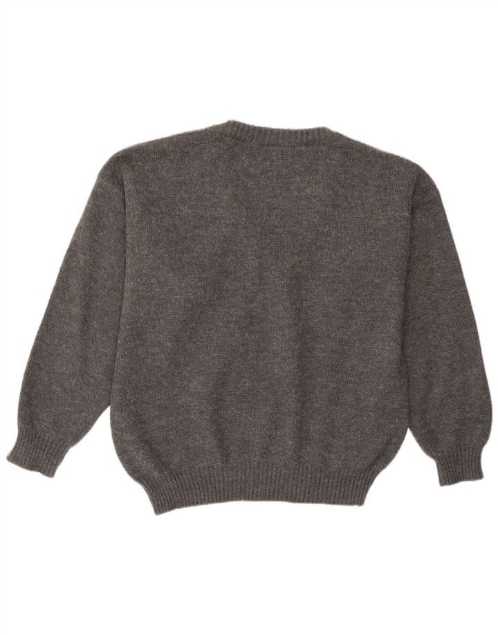 Vintage Mens V-Neck Jumper Sweater IT 50 Medium Grey Argyle/Diamond Acrylic