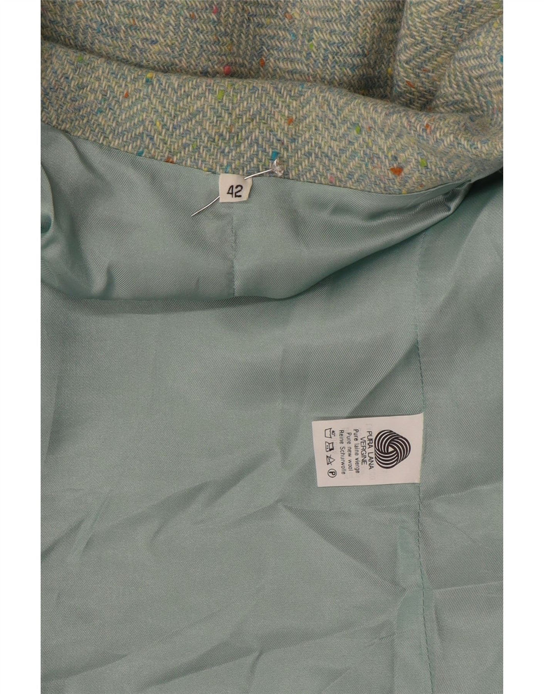 vintage Femme 2 Bouton Blazer Veste IT 42 Laine à chevrons vert moyen