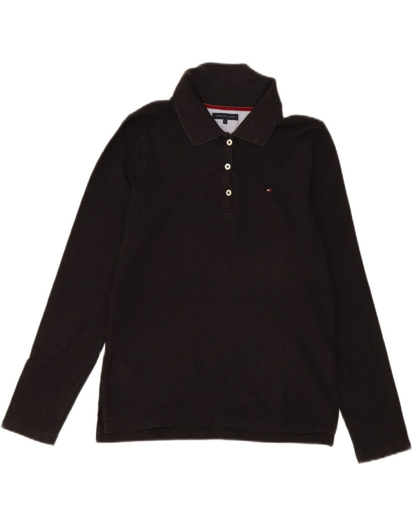 Tommy Hilfiger Womens Long Sleeve Polo Shirt UK 14 Large Black Cotton
