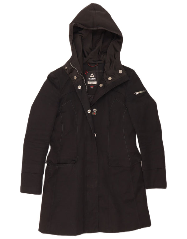 PEUTEREY Womens Hooded Overcoat IT 42 Medium Black Cotton