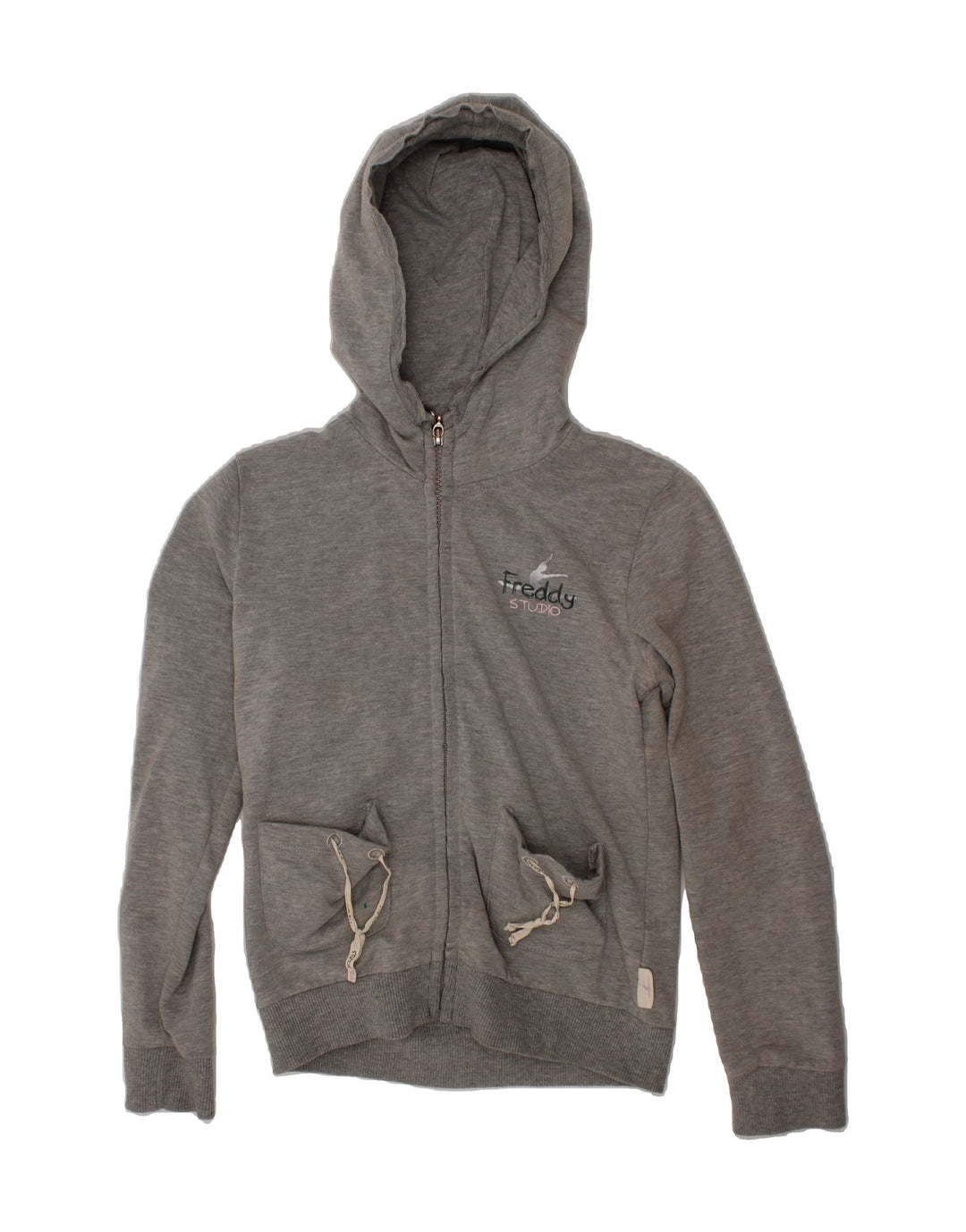FREDDY Girls Zip Hoodie Sweater 7-8 Years Grey Cotton Vintage Freddy and Second-Hand Freddy from Messina Hembry 