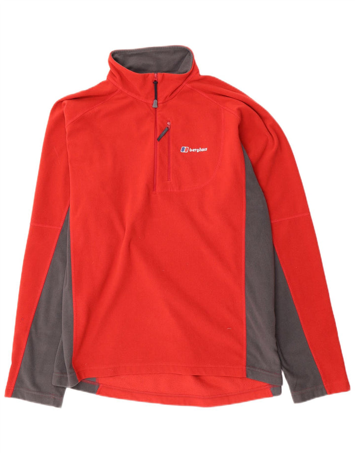 Berghaus Mens Zip Neck Fleece Jumper Large Red Colourblock Polyester