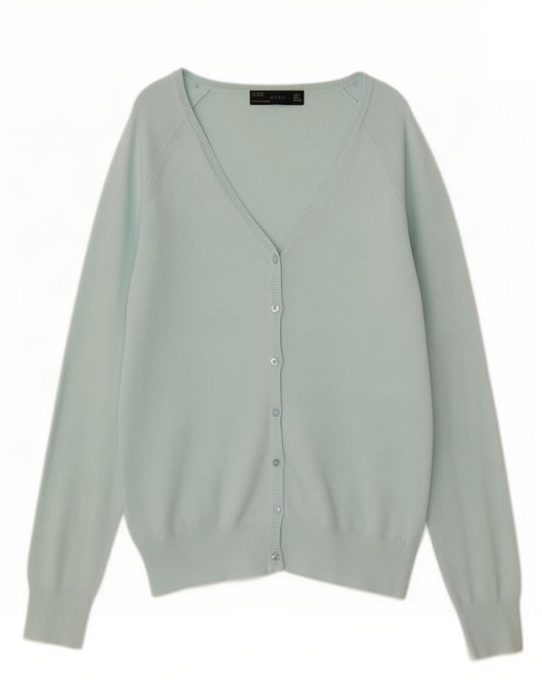 Zara Dame Cardigan Sweater UK 14 Stor Blå Bomuld