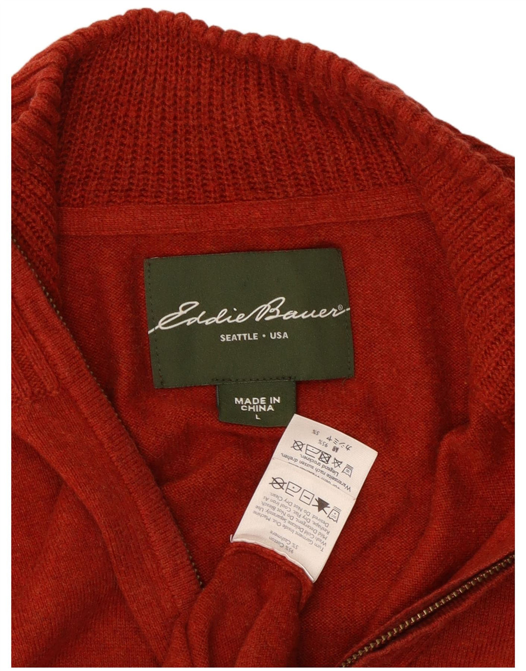 Eddie Bauer Mens Zip Neck Jumper Sweater Large Red Cotton