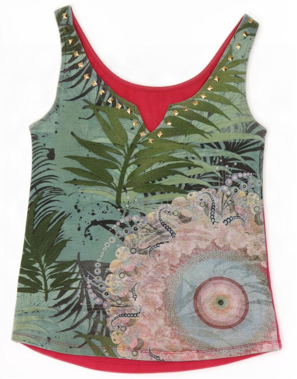 Desigual Damen Crop Vest Top UK 8 Small Mehrfarbige Blumen-Baumwolle