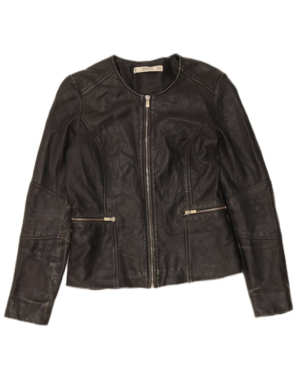 Mango Womens Crop Læderjakke UK 10 Small Black