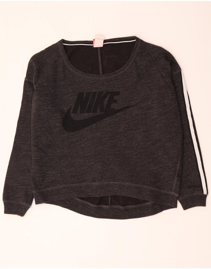 Nike Womens Graphic Oversized Sweatshirt Pullover UK 10 Small Graue Baumwolle