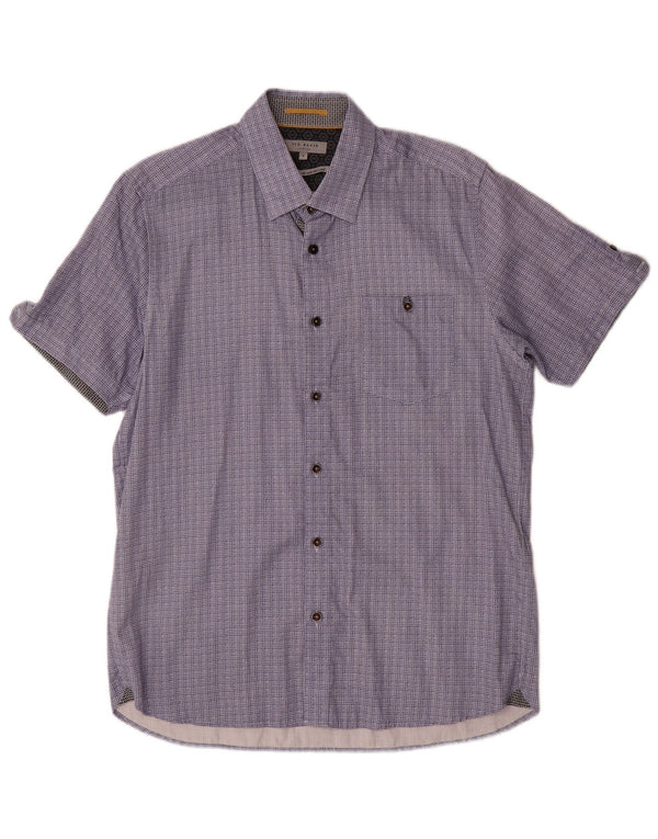 Ted Baker Mens Short Sleeve Shirt Size 4 Large Navy Blue Geometric Cotton