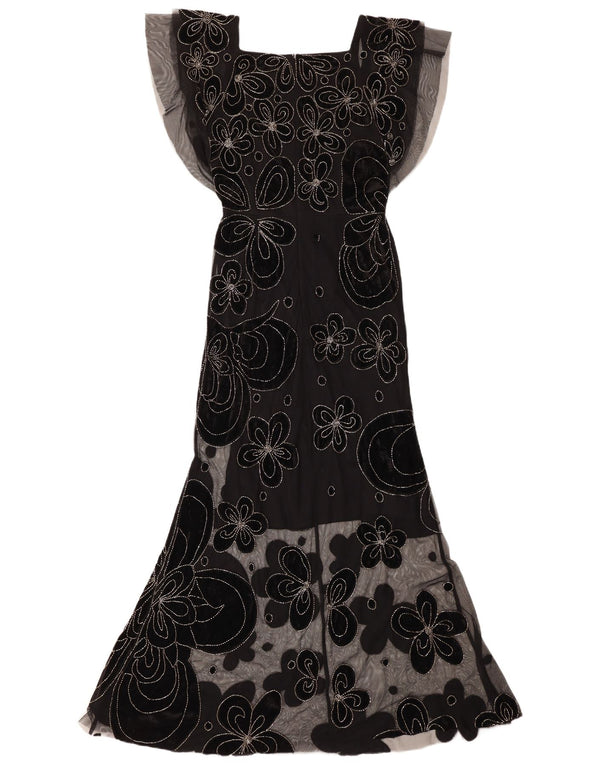 Virgos Lounge Womens Maxi Dress UK 8 Small Black Floral Polyester