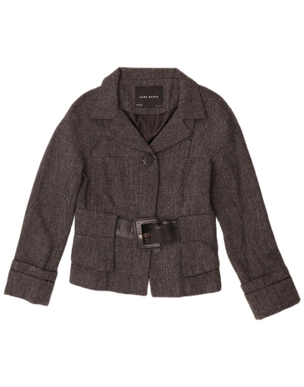 Zara Veste blazer à 2 boutons pour femme UK 12 Gris moyen à chevrons