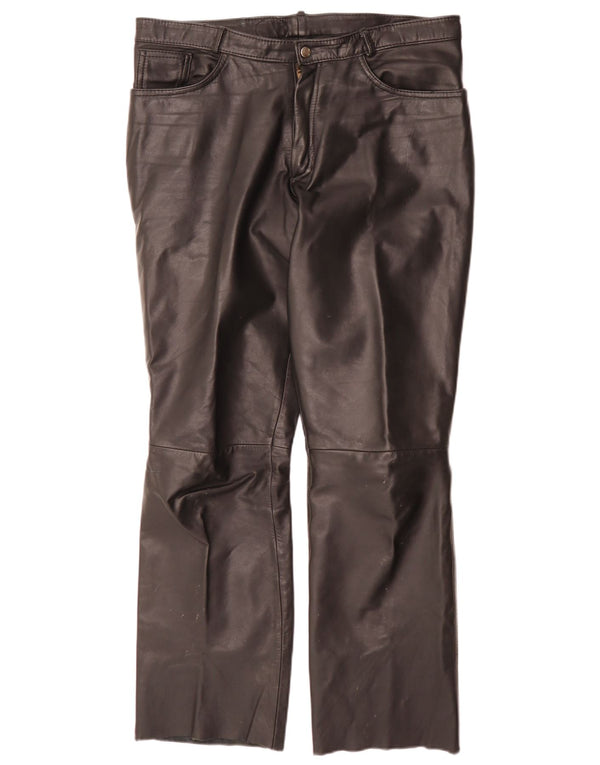 Pantaloni dritti in pelle vintage da uomo W34 L32 neri