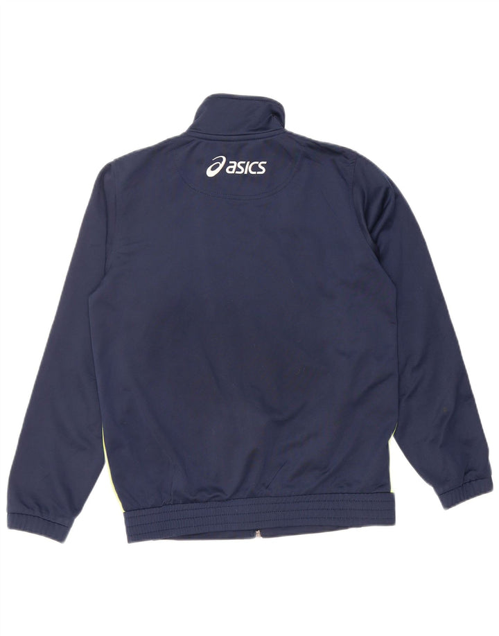 ASICS Boys Graphic Tracksuit Top Jacket 11-12 Years Navy Blue Colourblock