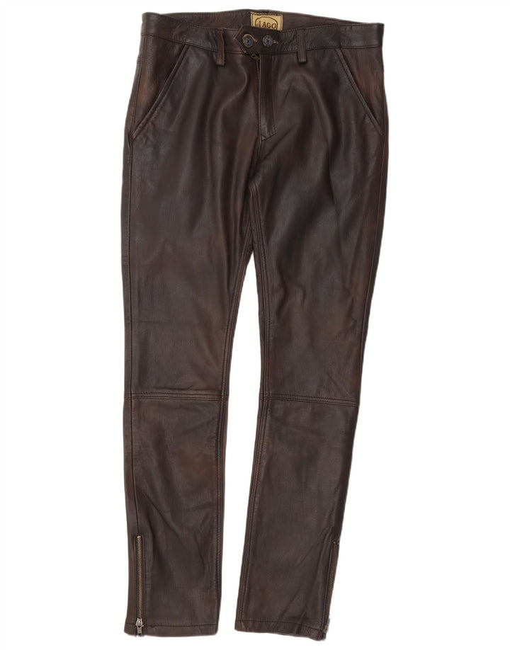 il Lago Mens Slim Leather Trousers IT 48 Medium W30 L32 Brown Leather