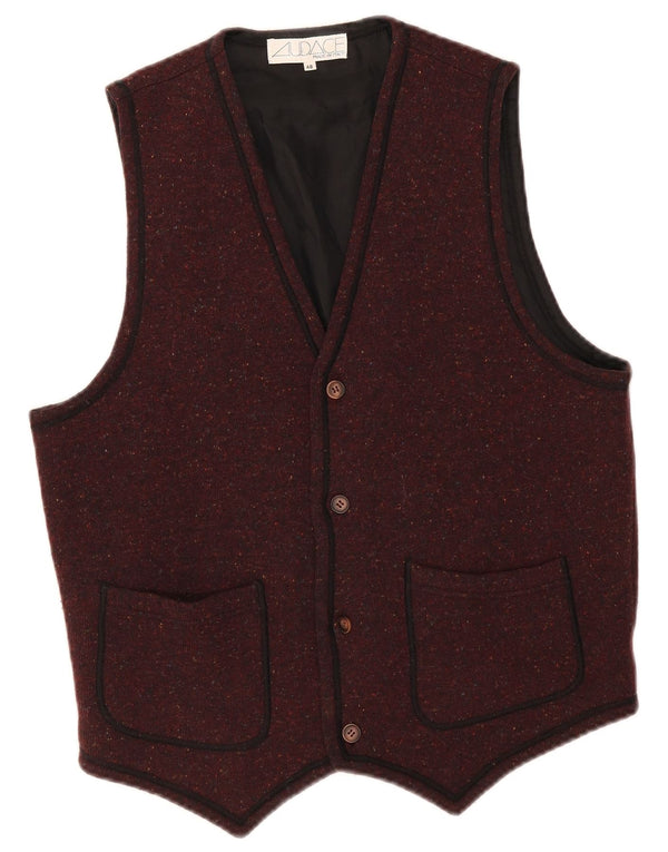Vintage Mens Waistcoat IT 48 Medium Burgundy Flecked Acetate
