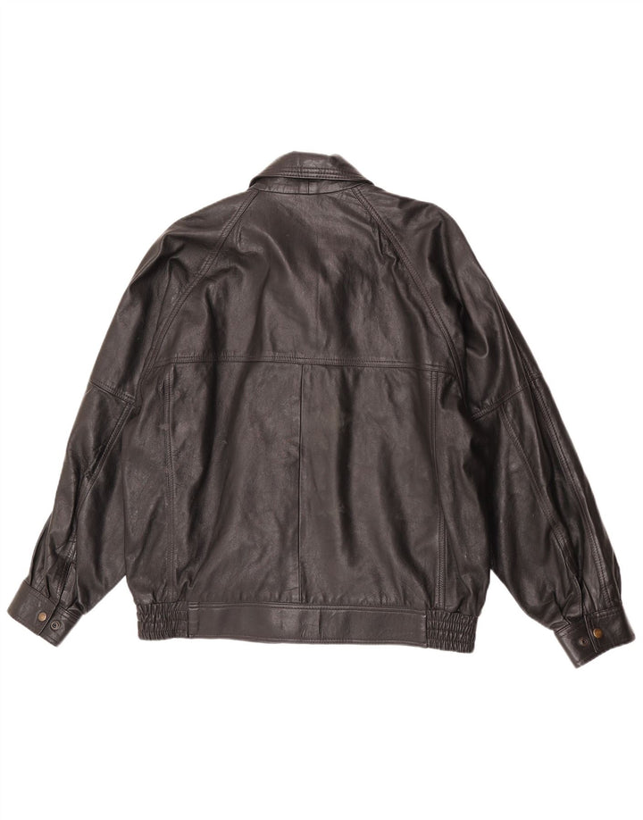 Chaqueta de cuero vintage para hombre IT 42 XL Negro