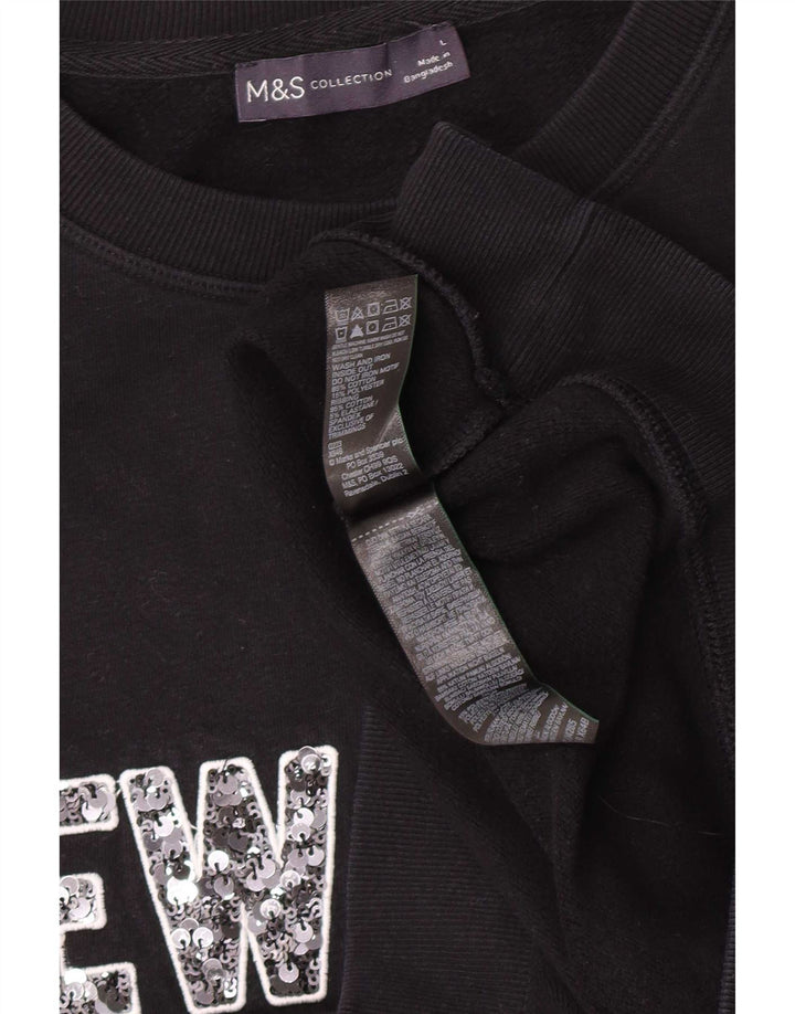 Marks & Spencer Damen Grafik-Sweatshirt-Pullover UK 16 Large Schwarz